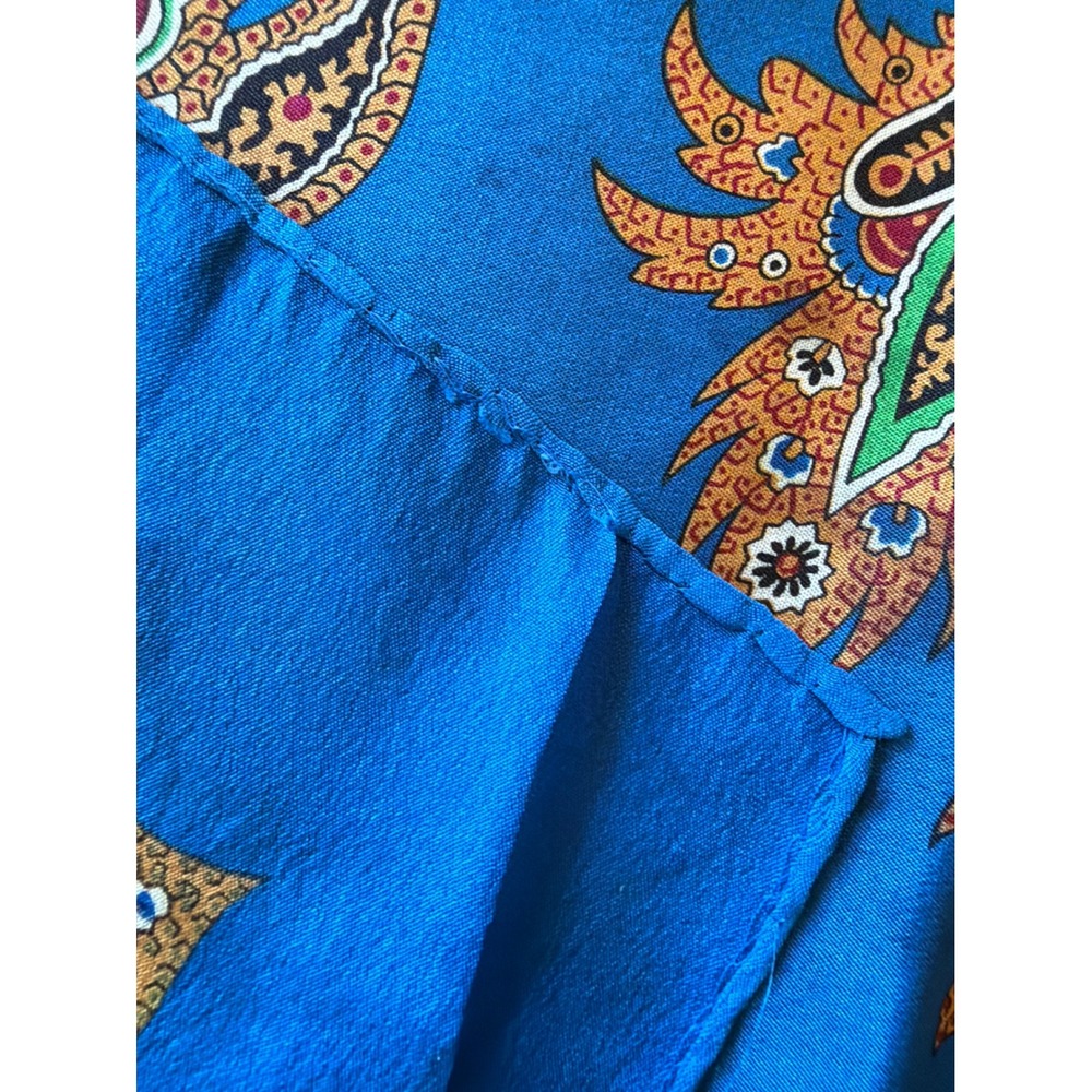 Silk Scarf Blue Paisley Medallion Print Square Hand Rolled Ornate Boho - Picture 5 of 5